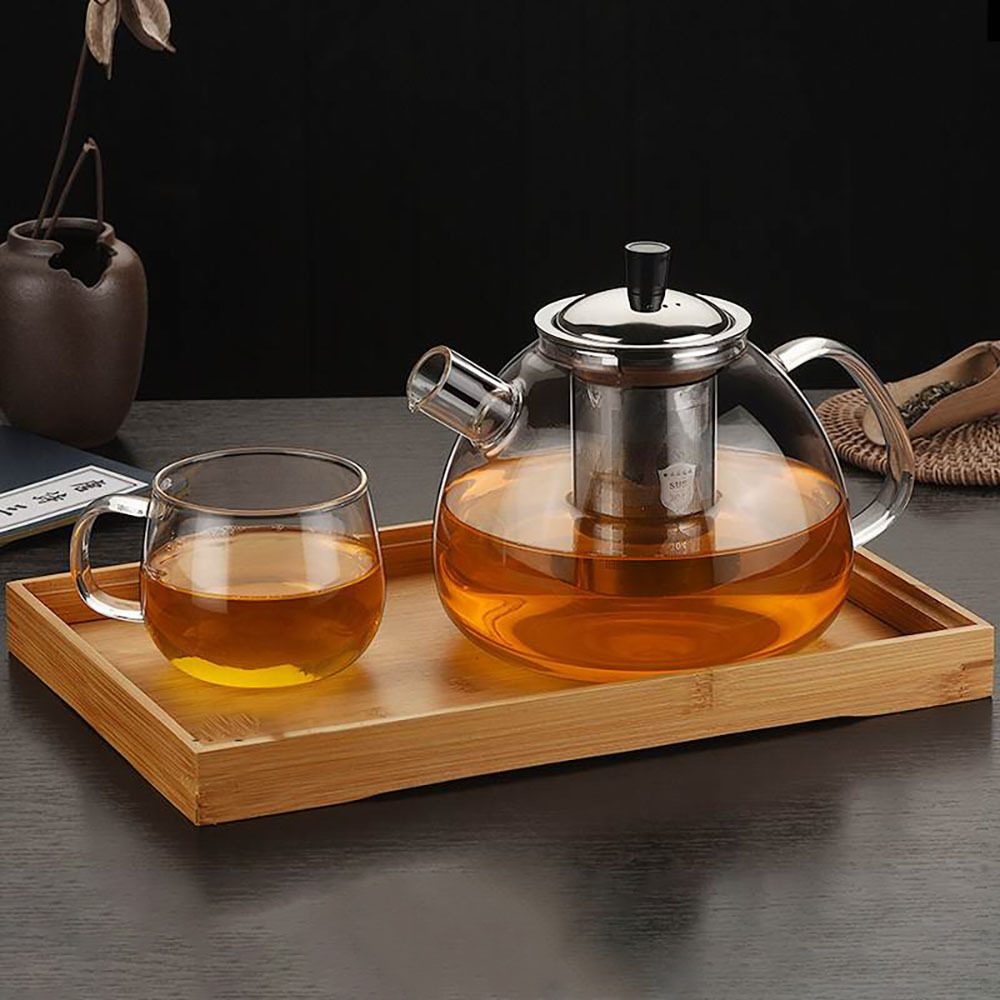 Top Seller clear tea cup pot set high borosilicate teapot glass tea pot with infuser handle suitable for stovetop