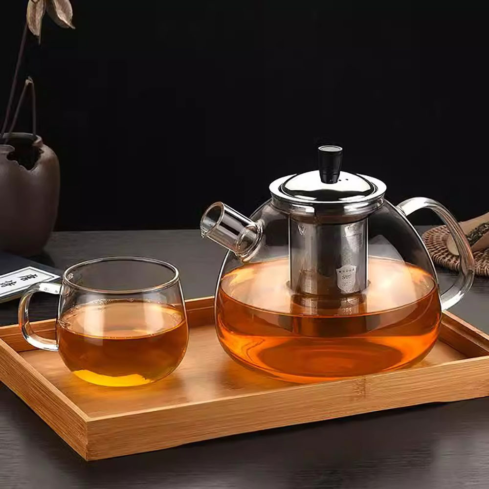 Top Seller clear tea cup pot set high borosilicate teapot glass tea pot with infuser handle suitable for stovetop