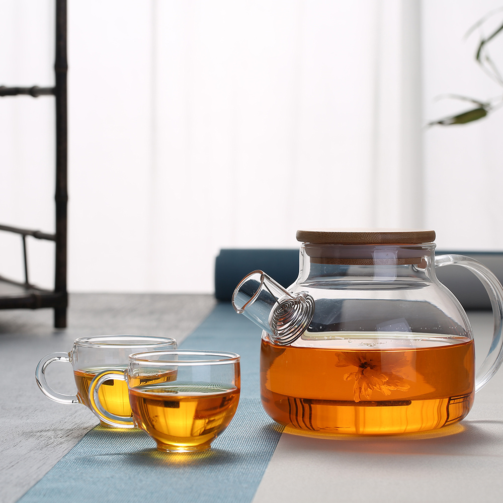 1000ml Borosilicate glass tea pot with bamboo lid Transparent tea kettle Heatresistant glass  Customizable tea brewing vessel