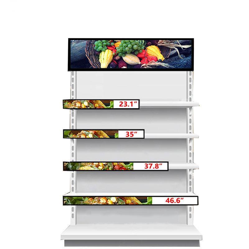 Customized 48 Inch Retail Store Shelves Digital Poster Advertising Machine Strip Stretched LCD Screen