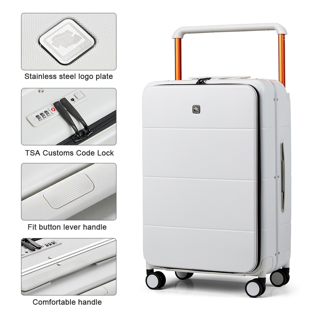 Hanke aluminum trolley suitcase customization easy carry on travel luggage set with mute spinner wheels