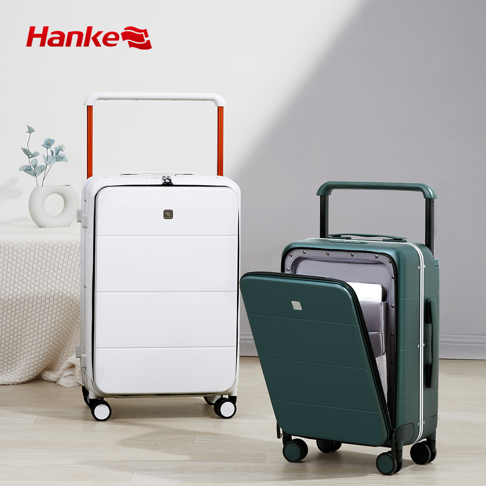 Hanke aluminum trolley suitcase customization easy carry on travel luggage set with mute spinner wheels