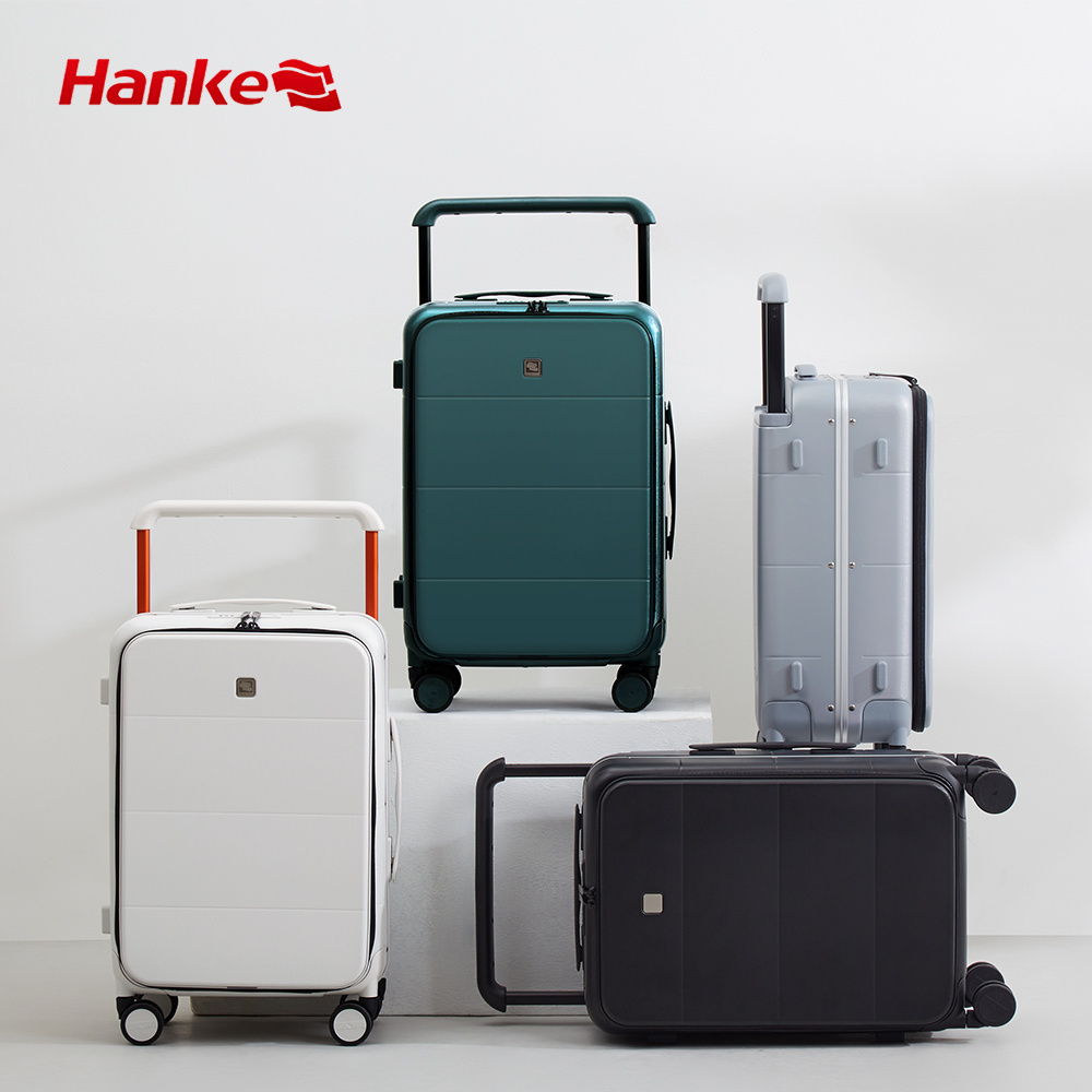 Hanke aluminum trolley suitcase customization easy carry on travel luggage set with mute spinner wheels