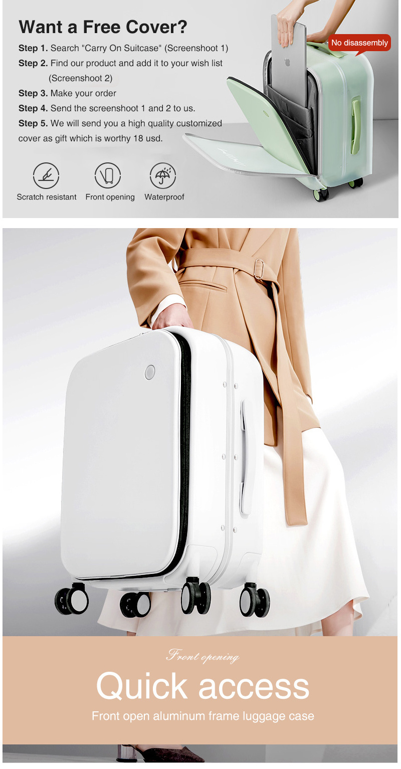 MIXI new fashion lightweight pc luggage trolley suitcase 18 20 inch aluminum frame travel luggage with laptop bag