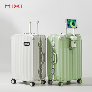 Mixi Wholesale 4 Wheels Phone/Cup Holder Design Aluminum Business Trolley Suitcase Custom Your Own Travel  Luggage With Locks