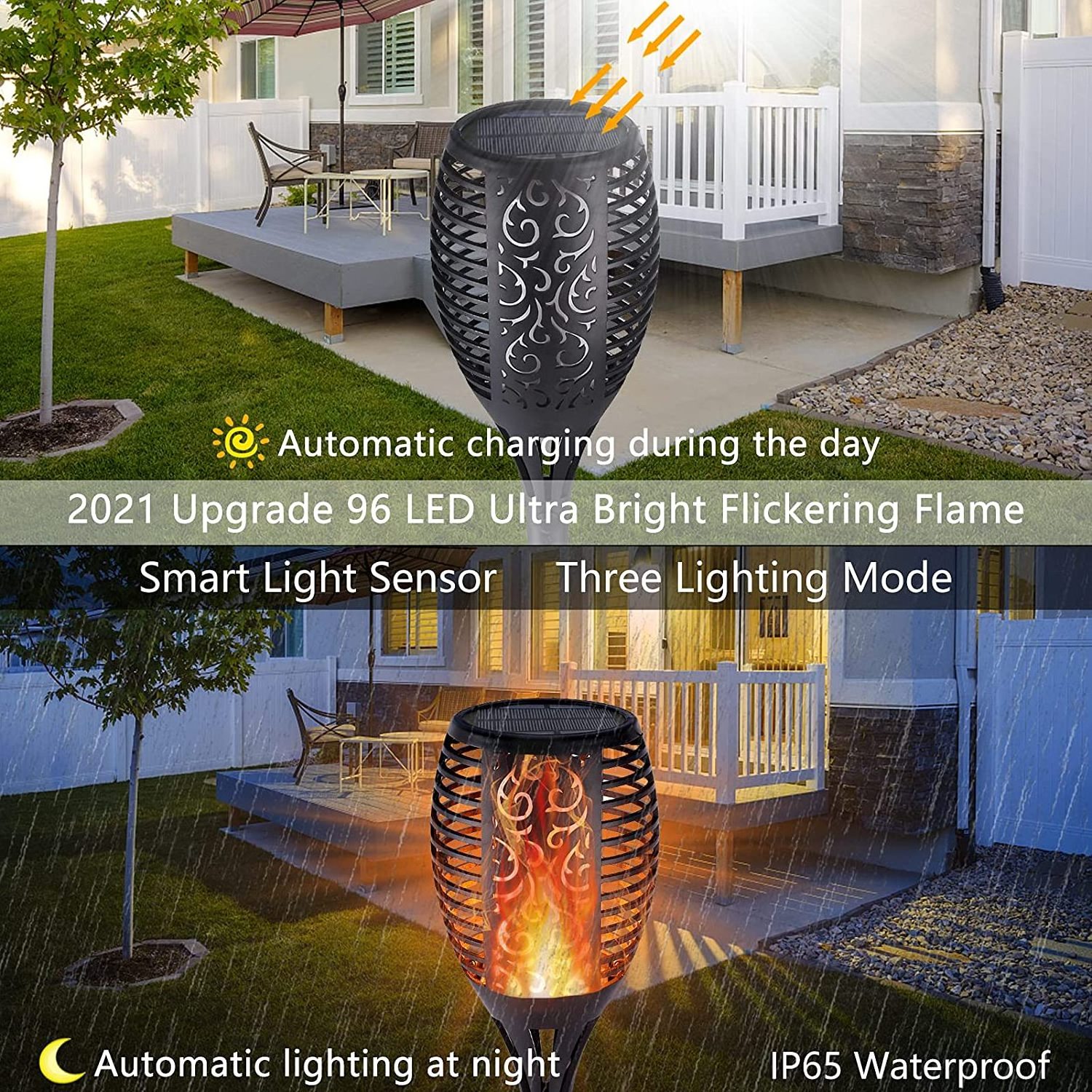 Solar Torch Lights 96 LED Solar Lights Outdoor with Flickering Flames  Waterproof Solar Tiki Torch Garden light