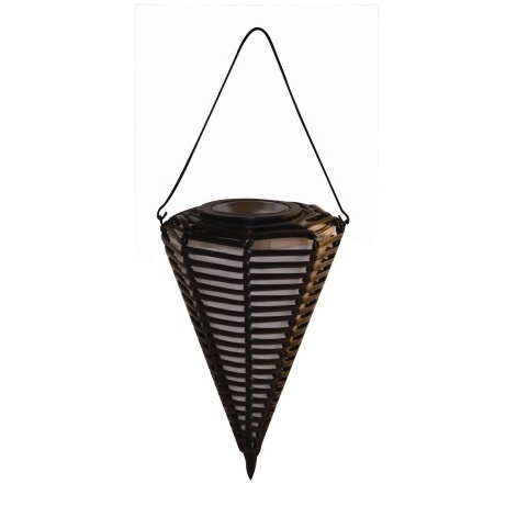 Solar Powered Cone Shaped Rattan Hanging Light Solar Panel LED Lights Garden Deck Lantern