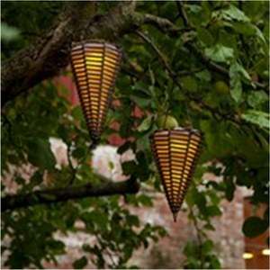 Solar Powered Cone Shaped Rattan Hanging Light Solar Panel LED Lights Garden Deck Lantern