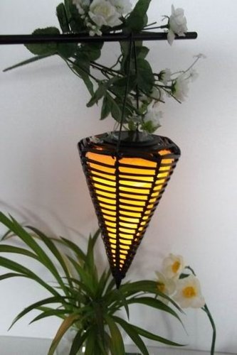 Solar Powered Cone Shaped Rattan Hanging Light Solar Panel LED Lights Garden Deck Lantern