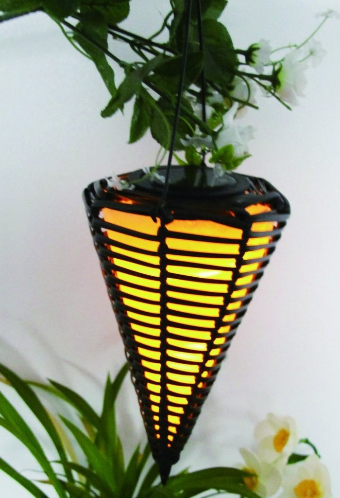 Solar Powered Cone Shaped Rattan Hanging Light Solar Panel LED Lights Garden Deck Lantern