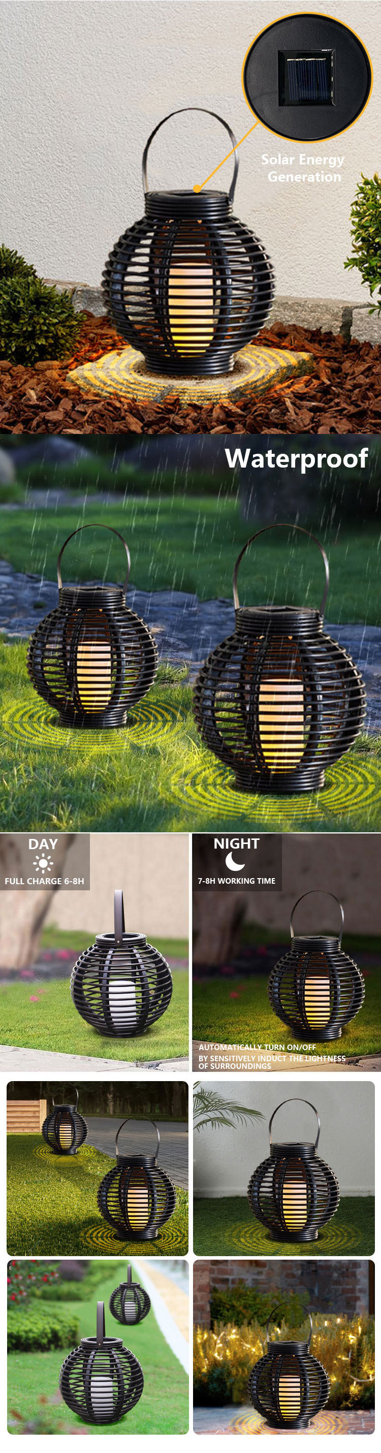 Led Solar Powered Small Rattan Lanterns Outdoor Waterproof Light For Decor Garden Table Patio Hanging Lamp Lantern Garden Lights