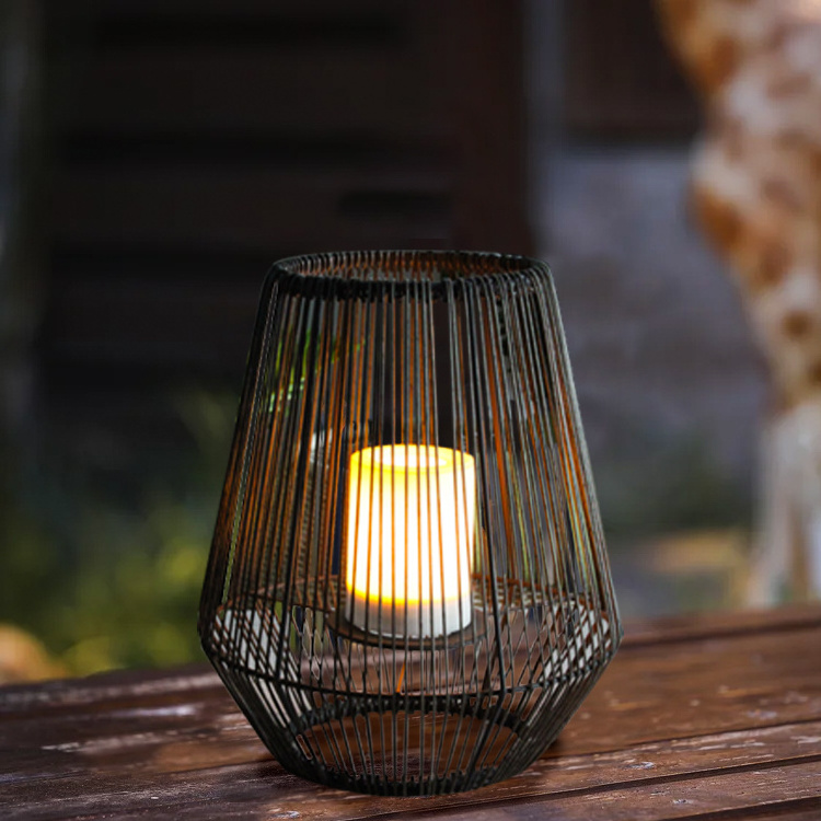 2024 Best Selling Black Nordic Articles Home Decor Gifts Solar Candle Garden Rattan Lanterns