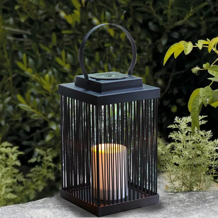 Hanko Eec System Classic Style Rattan Lantern Warm Light Led Candle Solar Rattan Decorative Garden Lantern