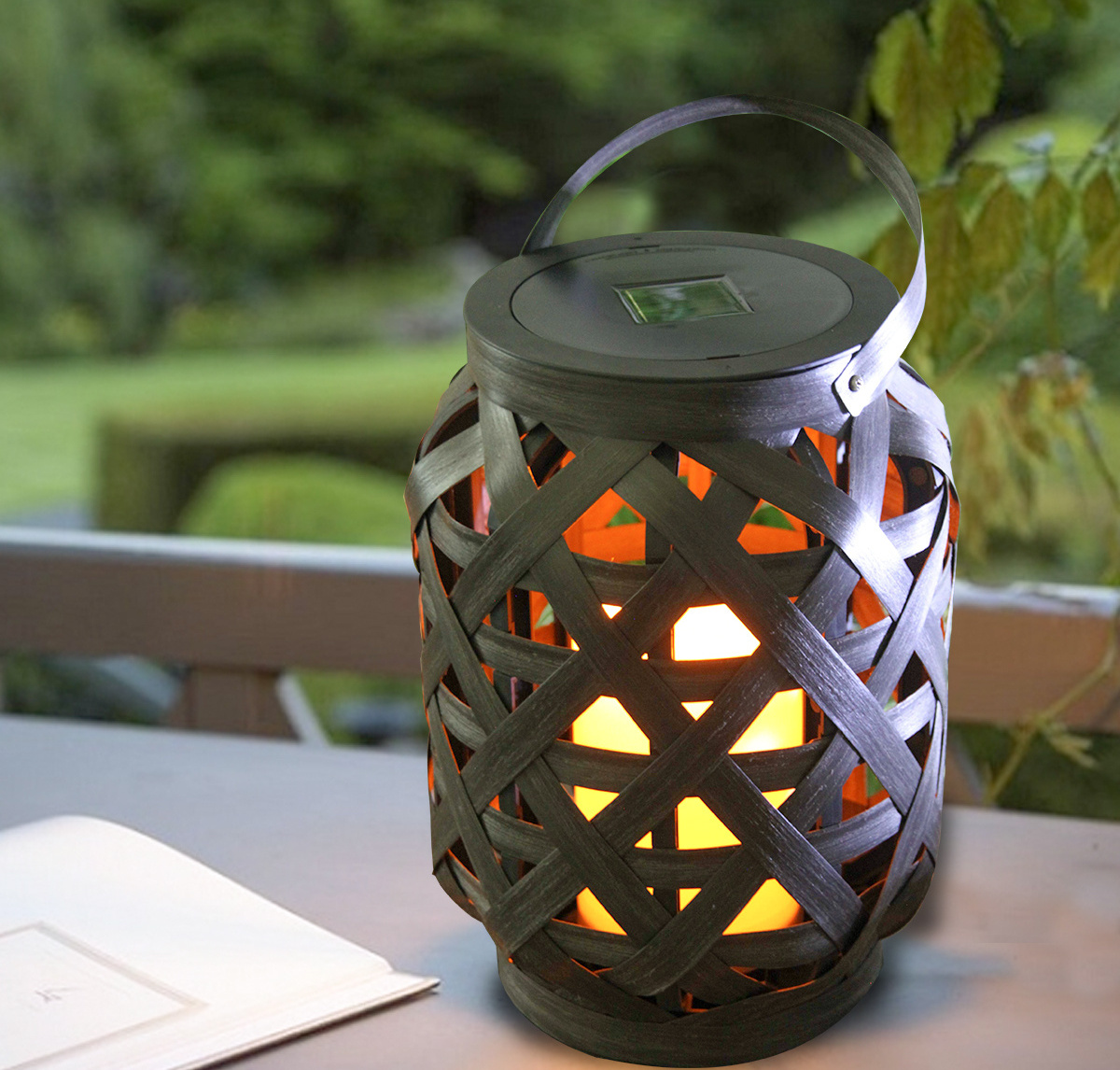 2024 top sale CE LED solar outdoor garden decorative antique wooden hanging lantern light