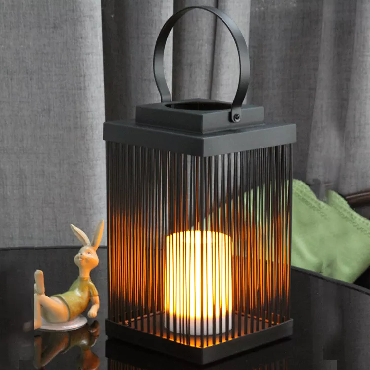 Hanko Eec System Classic Style Rattan Lantern Warm Light Led Candle Solar Rattan Decorative Garden Lantern