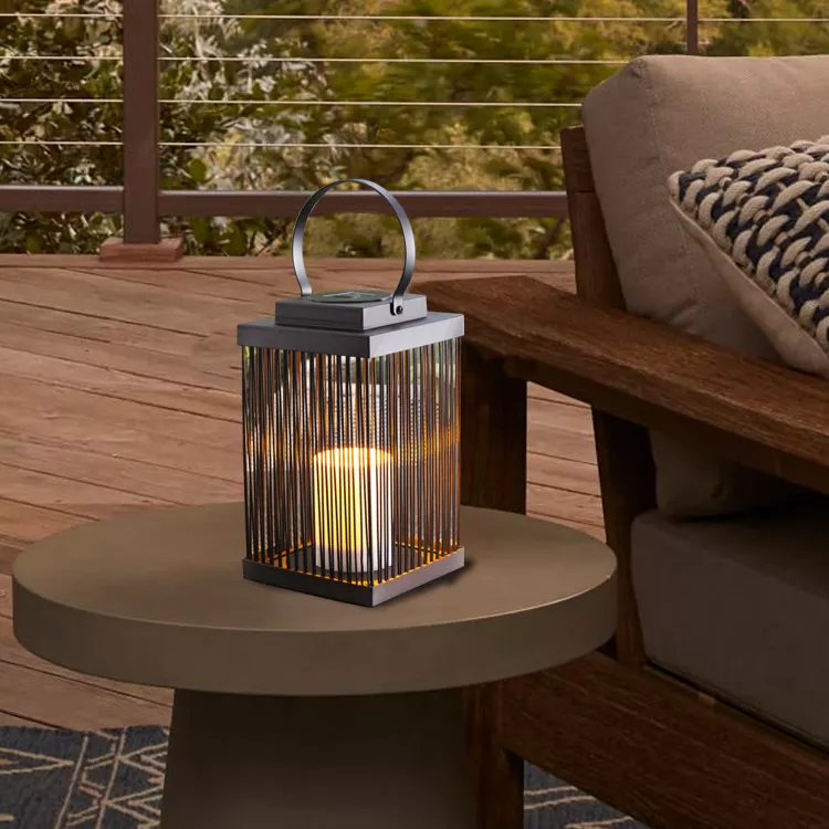 Hanko Eec System Classic Style Rattan Lantern Warm Light Led Candle Solar Rattan Decorative Garden Lantern