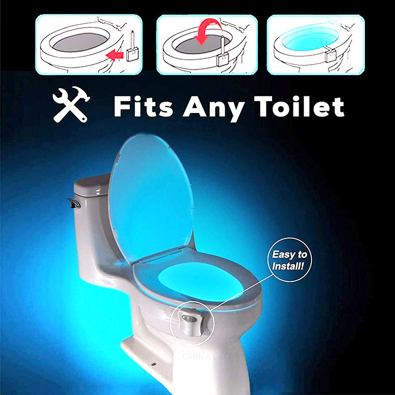 battery powered 16 colors random switching motion sensor toilet bowl light, waterproof LED toilet night light