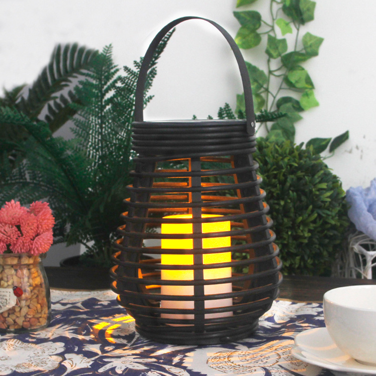 Top Sale Solar Powered Tall Rattan Lantern Basket Flameless Candle Light Garden Decorative Light For Outdoor Yard