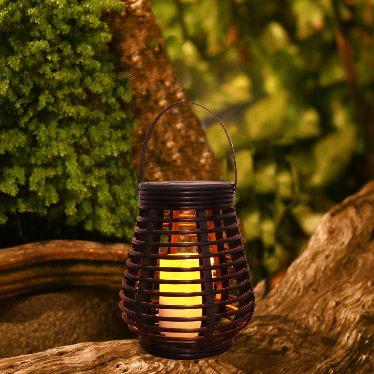 Top Sale Solar Powered Tall Rattan Lantern Basket Flameless Candle Light Garden Decorative Light For Outdoor Yard