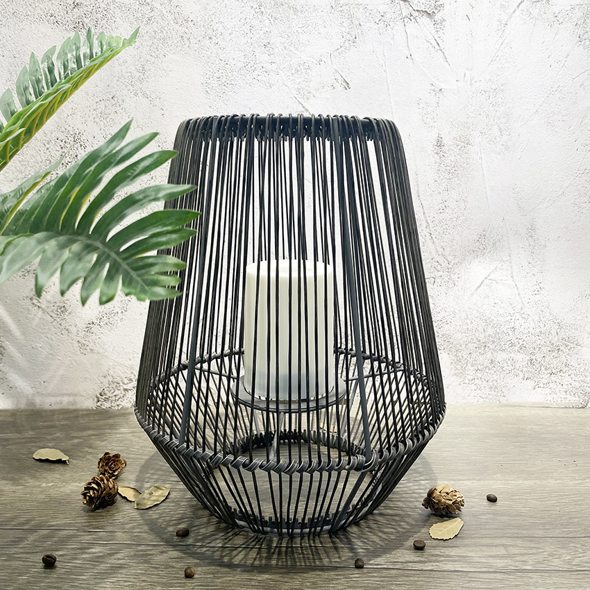 2024 New Portable Waterproof Nordic Articles Home Outdoor Decor Solar Candle Garden Iron Rattan Lanterns