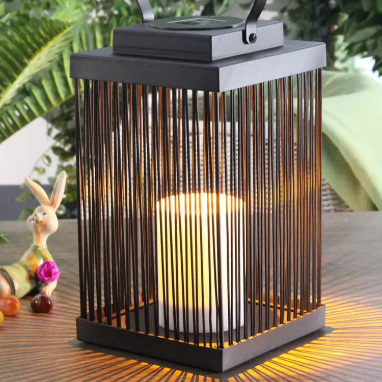 Hanko Eec System Classic Style Rattan Lantern Warm Light Led Candle Solar Rattan Decorative Garden Lantern