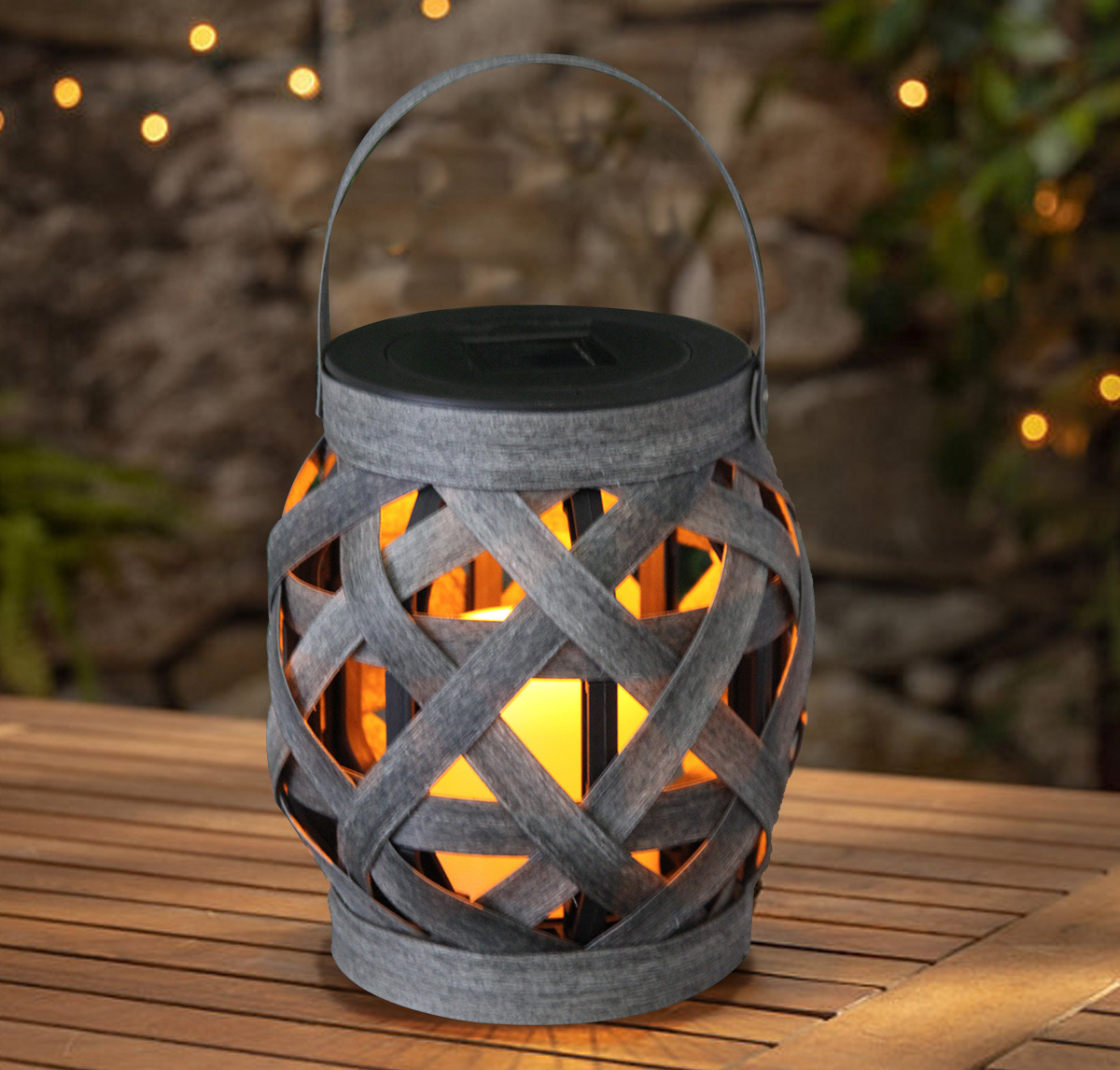 2024 top sale CE LED solar outdoor garden decorative antique wooden hanging lantern light