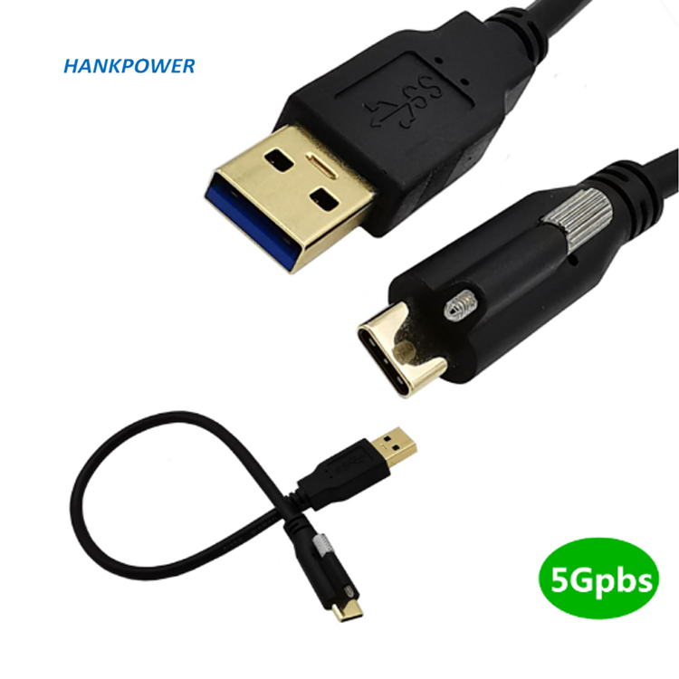 Gold Plated Right Angle USB 3.1 Type C With Screw Locking To Standard USB3.0 Data Cable For Camera