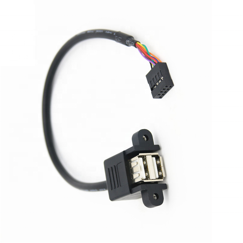 Motherboard 9-pin header to dual USB extension cable with ear panel mount double USB2.0 cable cord