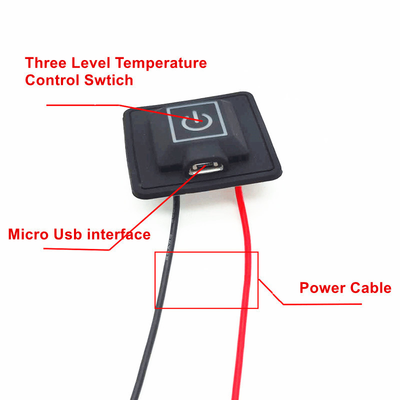 Sewable three Level waterproof Android Micro USB interface silicone temperature control switch for Heating clothes