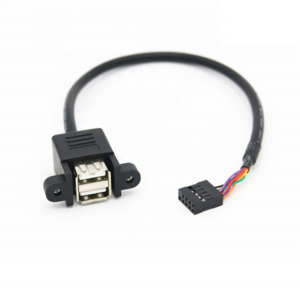 Motherboard 9-pin header to dual USB extension cable with ear panel mount double USB2.0 cable cord