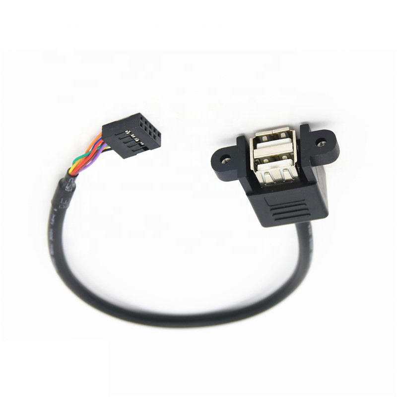 Motherboard 9-pin header to dual USB extension cable with ear panel mount double USB2.0 cable cord