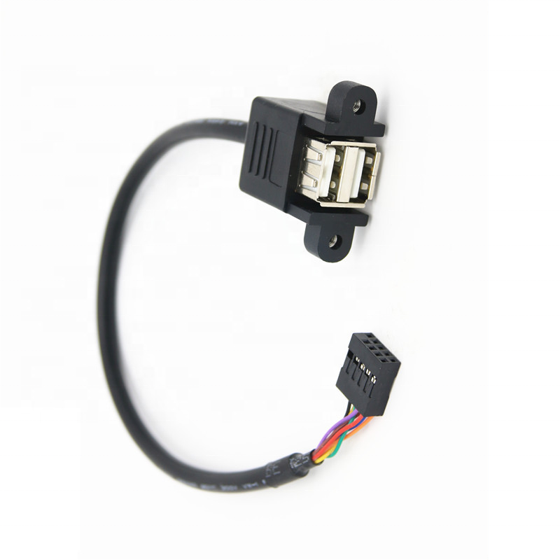 Motherboard 9-pin header to dual USB extension cable with ear panel mount double USB2.0 cable cord