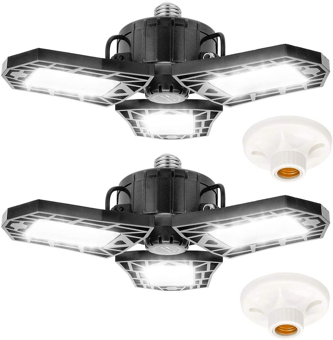 2 Pack LED Garage Light, 60W Beyond Bright Garage Light Deformable Garage Ceiling Lights, 6500K Screw in LED Tri Light