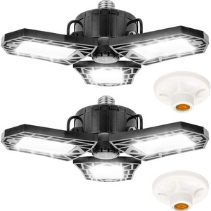 2 Pack LED Garage Light, 60W Beyond Bright Garage Light Deformable Garage Ceiling Lights, 6500K Screw in LED Tri Light