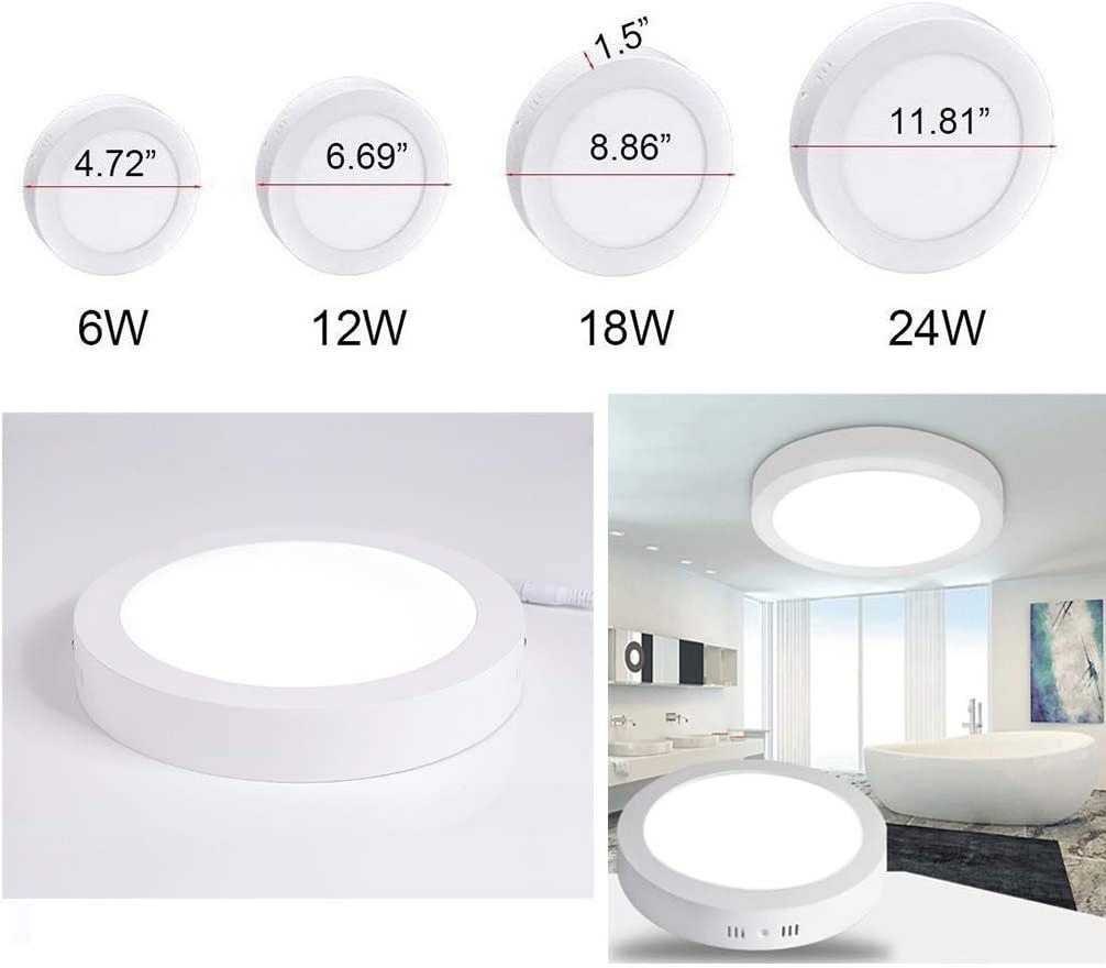 LED Flush Mount Panel Ceiling Light 6 to 24W Flat Round Surface Mounted Downlight Lamp for Closet Hallway Stairs Kitchen