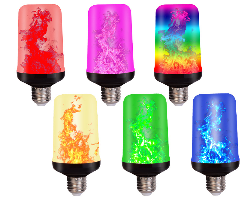 LED Flame Effect Fire Light Bulb 4 Modes Flickering Fire Halloween Decorations Lights E26 Base Flame Bulb with Upside Down Effec