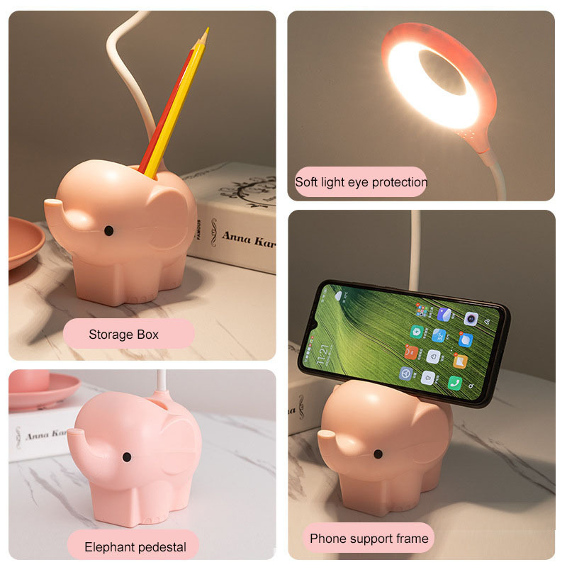 Elephant Deco Desk Lamp 3 Colors Dimmable USB Charging Creative Reading Light Bedroom Bedside Desk Light