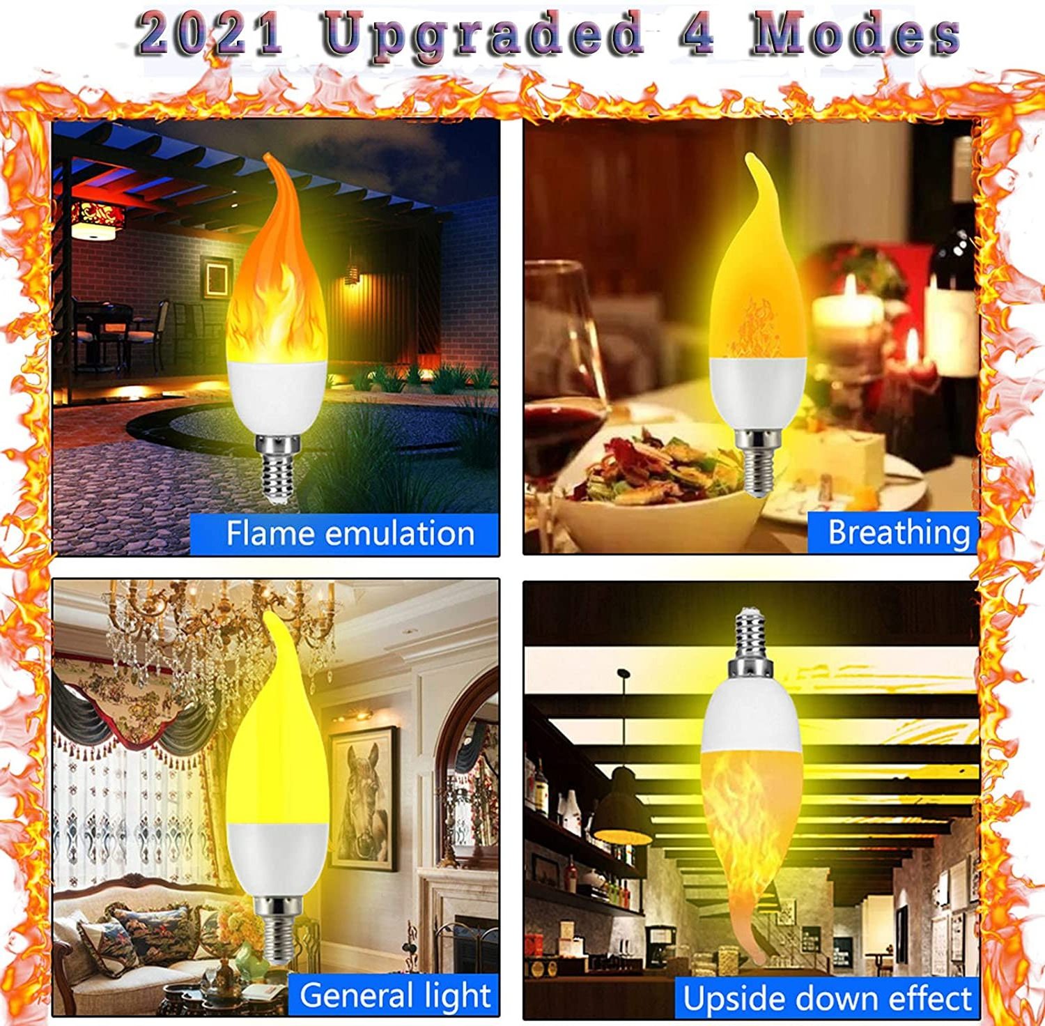 LED Flame Effect Light Bulbs Flickering Fire Bulb 3W 1600K  Flame Decoration Lighting