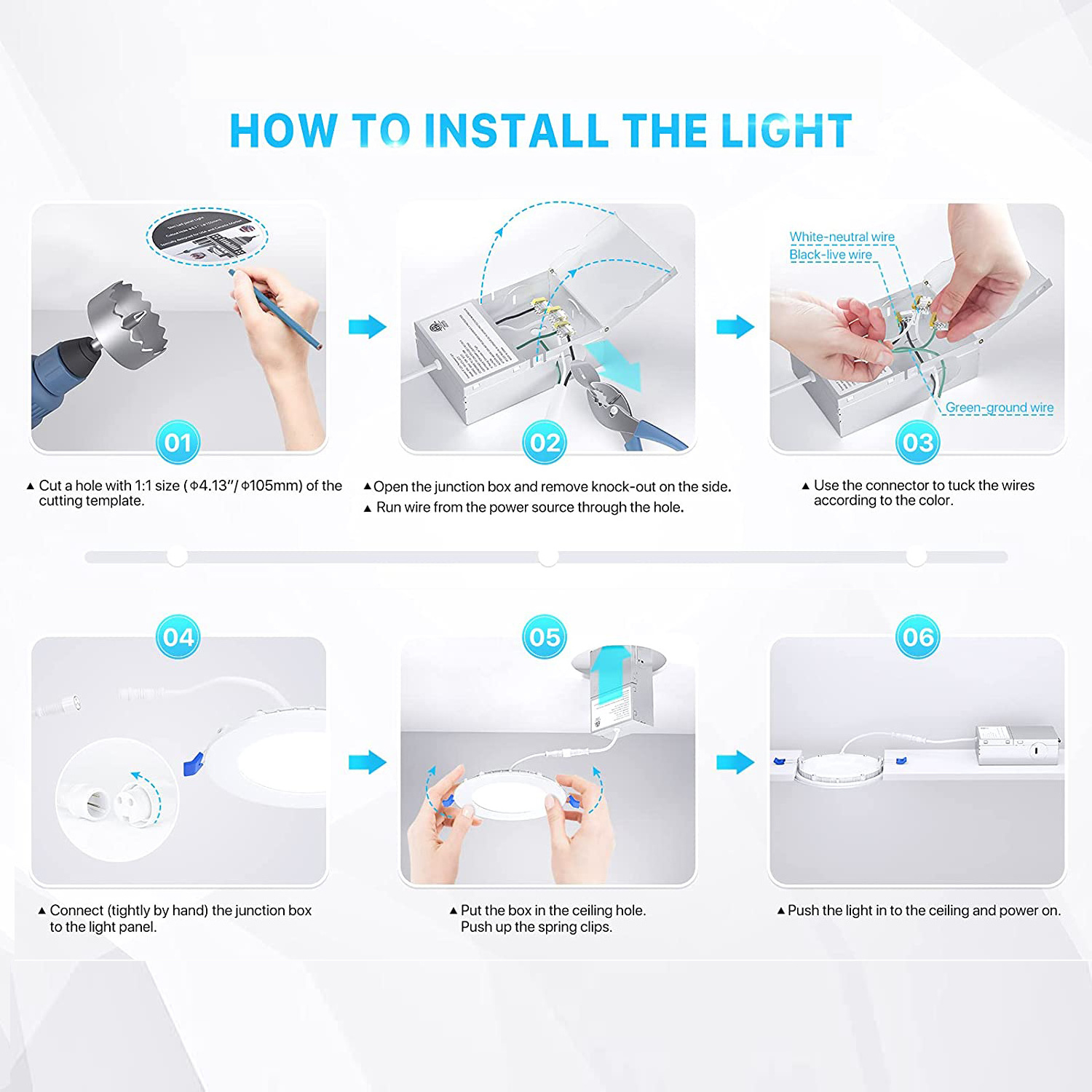 Dimmable Single Color 6 Inch Slim LED Recessed Ceiling Light 3000K/4500K/6500K Selectable 15W Lights 1280LM Can Lights