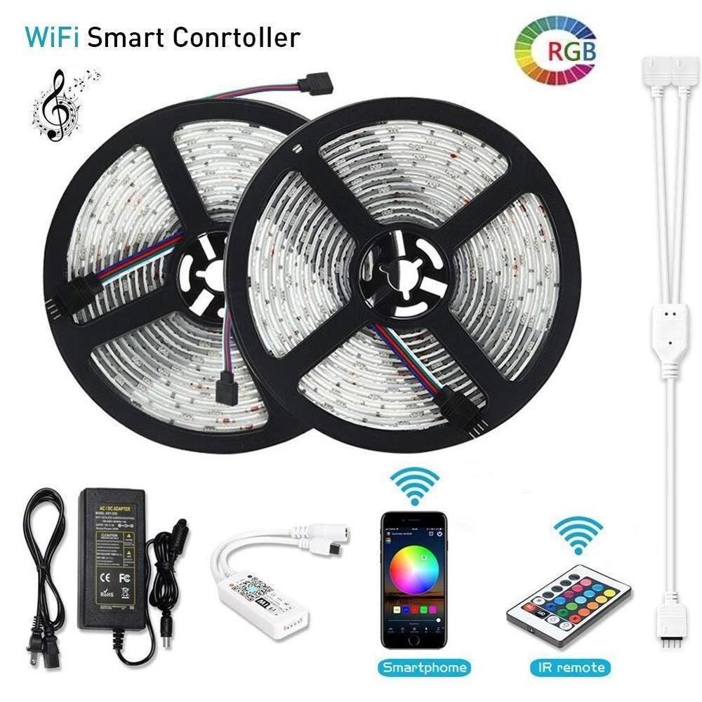 WiFi LED Controller for RGB LED Strip Lights,Compatible with Alexa Google Home,with 24 Keys Smart Remote Control