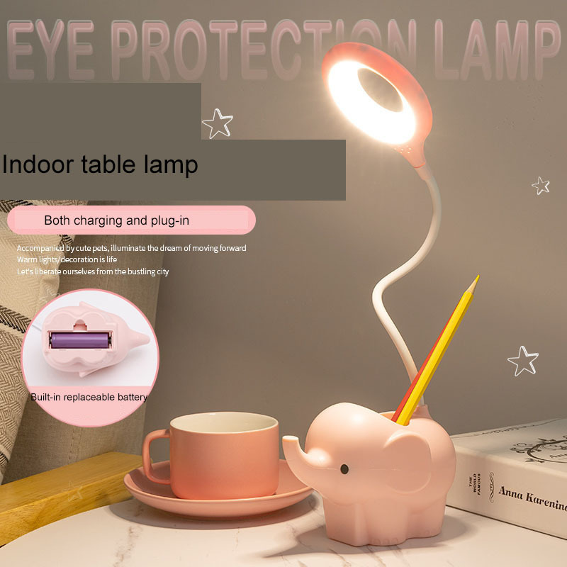 Elephant Deco Desk Lamp 3 Colors Dimmable USB Charging Creative Reading Light Bedroom Bedside Desk Light