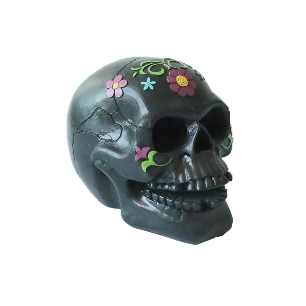 8 Inch Tabletop Decor Resin Skull Heads and Faux Succulent Skull Decor with Rose