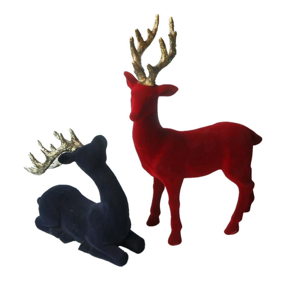 Home Decor Resin Flocked Sitting Deer Christmas Decoration Polyresin Reindeer