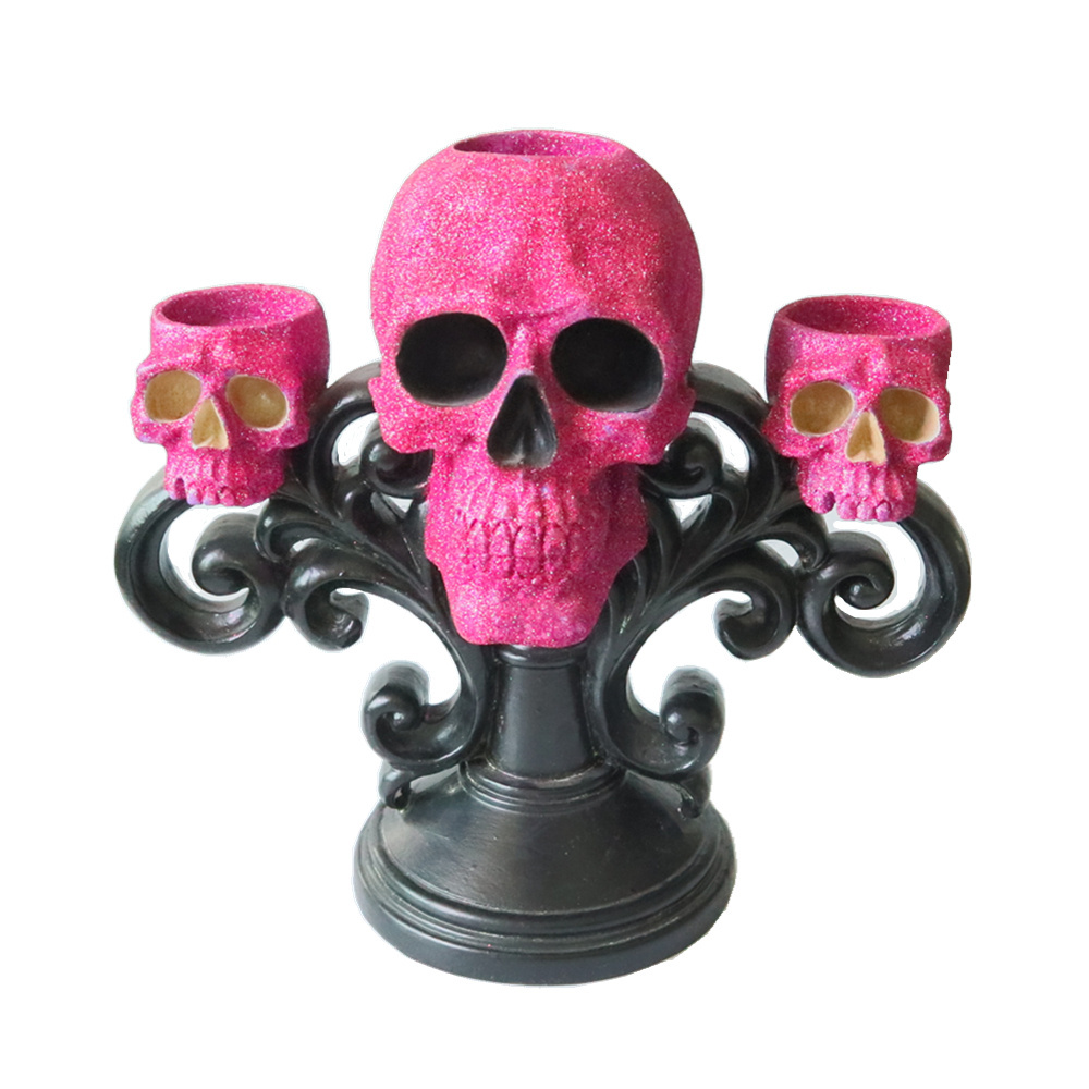 8 Inch Tabletop Decor Resin Skull Heads and Faux Succulent Skull Decor with Rose