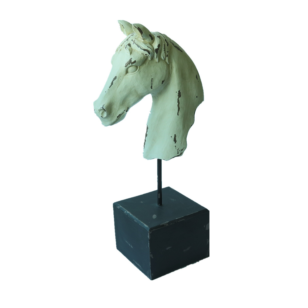 17 Inch Home Decor Resin Antique Horse Head Figurine Decoration Craft Bronze Polyresin Horse Head Staute with Base