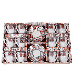 24 pcs Folk vintage style Ethiopian restaurant cafe ceramic espresso coffee tea cup and saucer gift box set