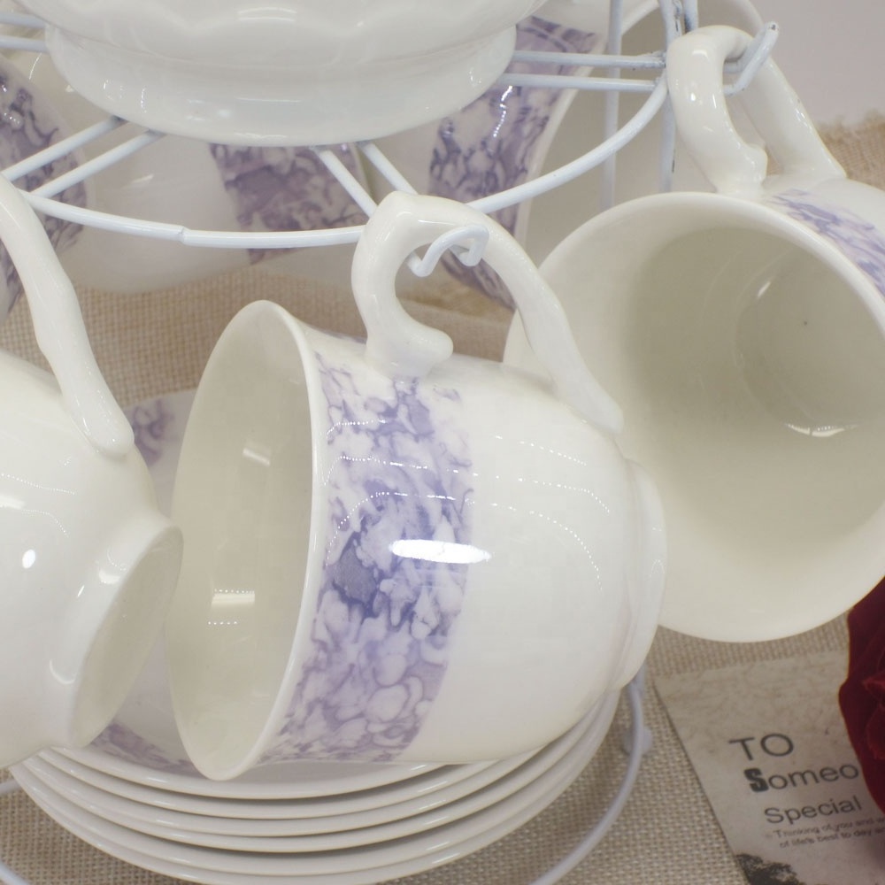 High quality new household ceramic bone china tea pot minimalist purple 13 pcs teapot sets