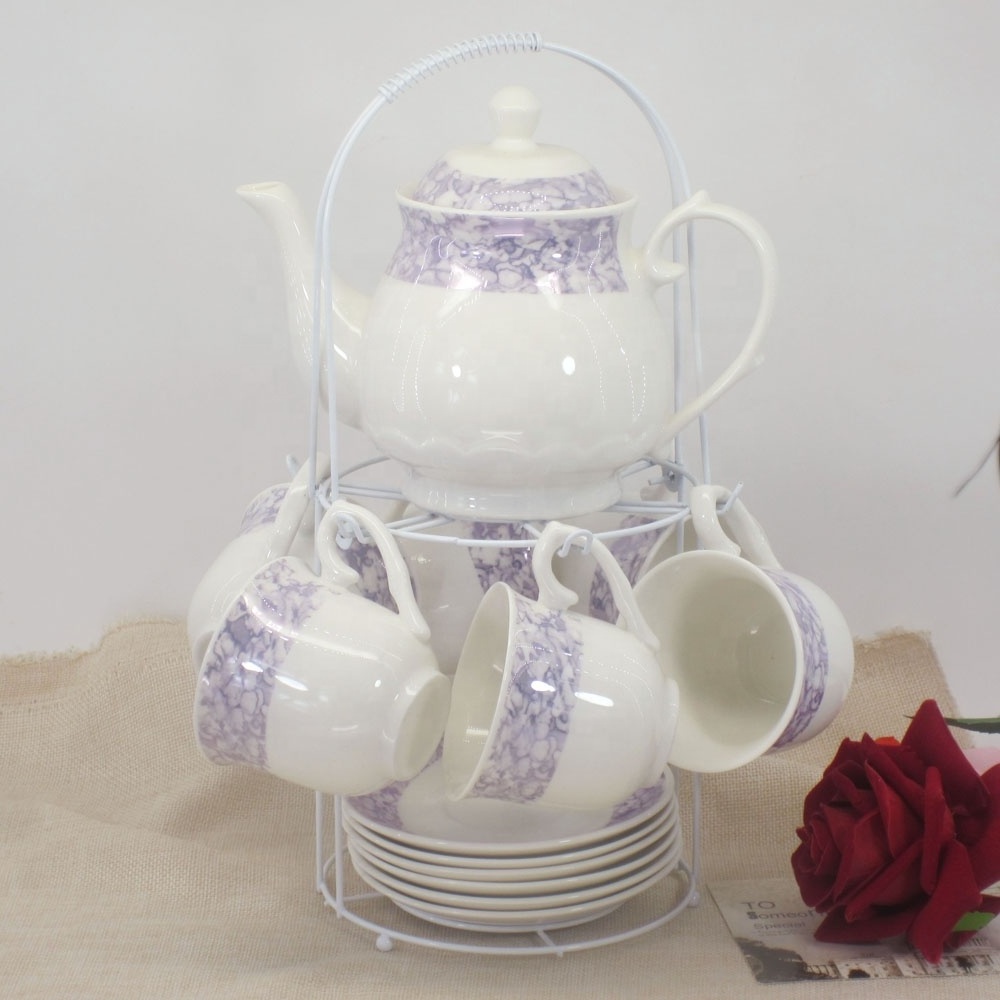 High quality new household ceramic bone china tea pot minimalist purple 13 pcs teapot sets