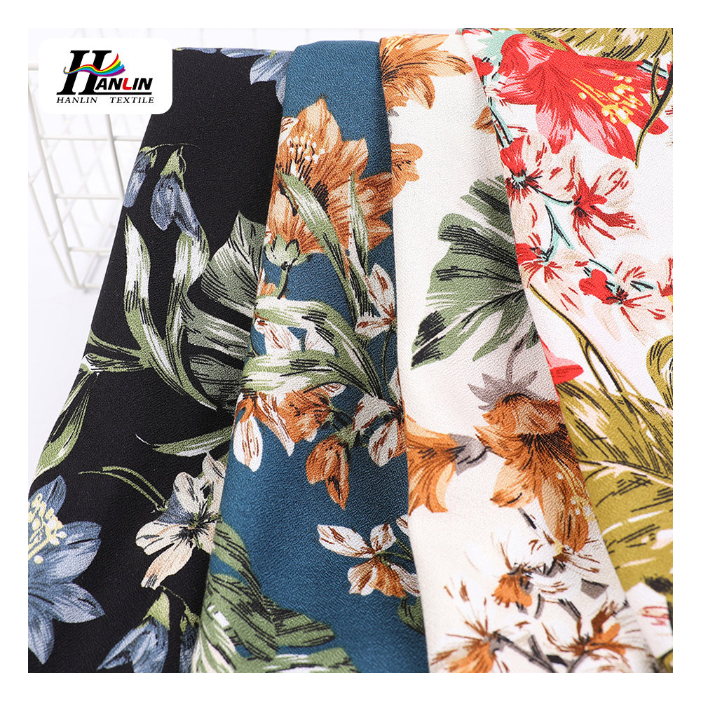 Hanlin Textile 100 Polyester Spandex Soft Stretch Woven Como Crepe Plain Crinkle Printed Dyed Korean Moss Crepe Fabric