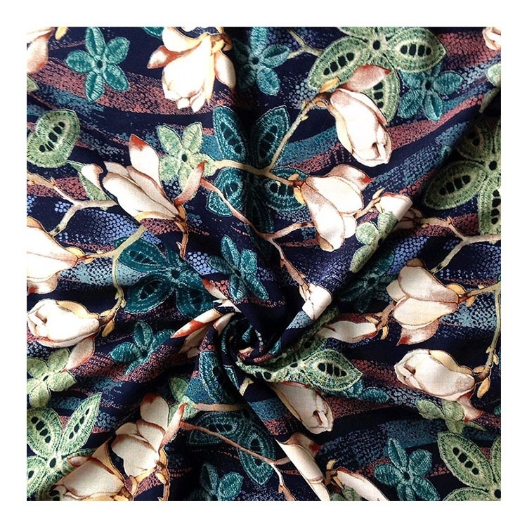 Wholesale custom 100% floral printed tecido discharge print chalis viscose kain spun rayon fabric